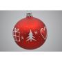 Julekugle glas rød m/sne og juletmotiver Ø7 cm 