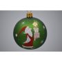 Julekugle glas grøn m/julemand og gaver Ø7 cm 