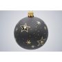 Julekugle glas sort m/stjerner Ø7 cm 