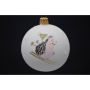Julekugle glas hvid m/pindsvin på ski Ø7 cm 