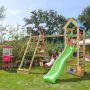 Jungle Gym legetårn Patio m/klatremodul og grøn rutsjebane 263x359x354 cm