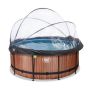 Exit Toys rund swimmingpool Wood brun Ø360 cm inkl. tag, sandfilter- og varmepumpe